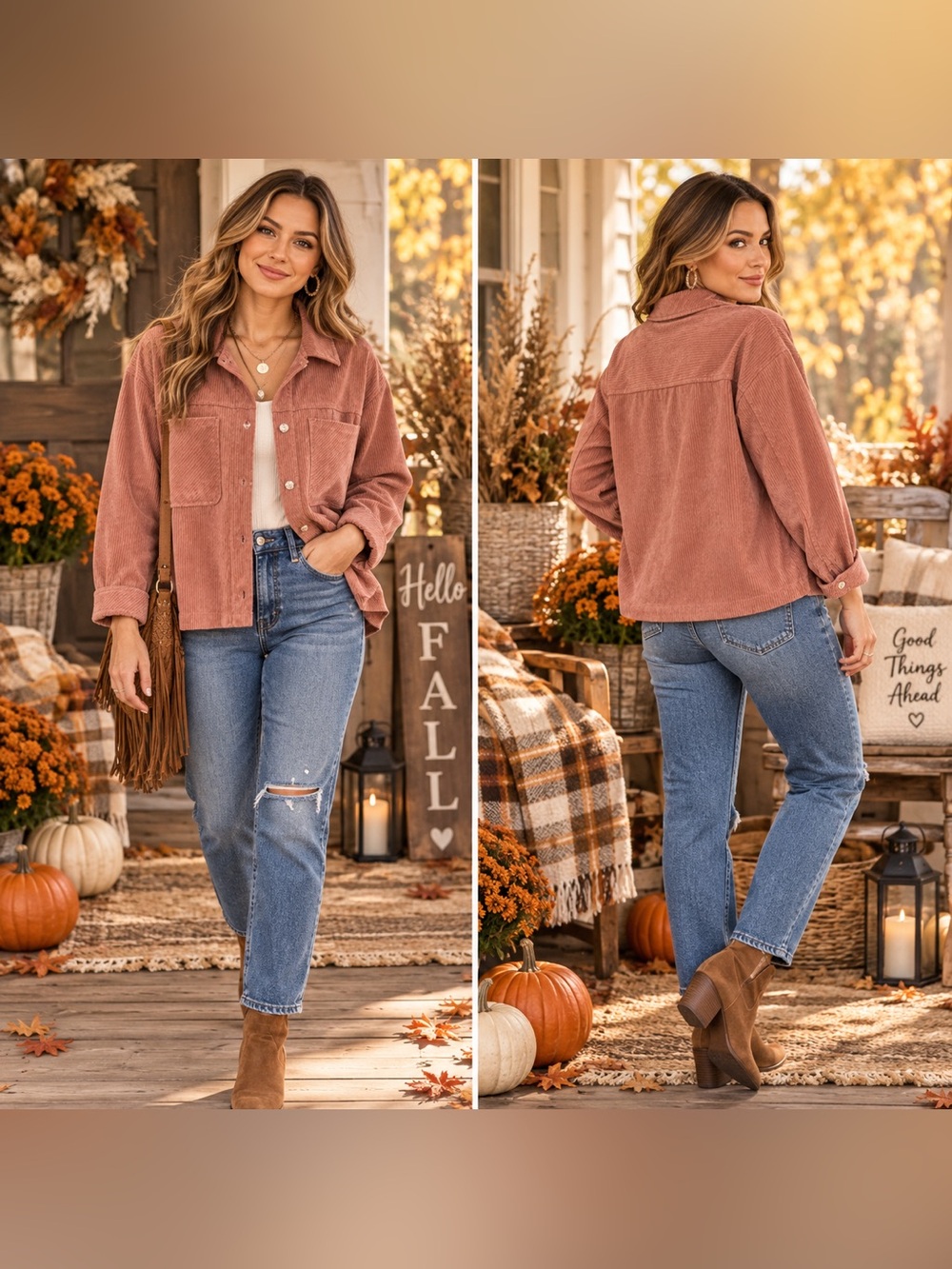 Democracy Dusty Rose Corduroy Shacket Jacket
